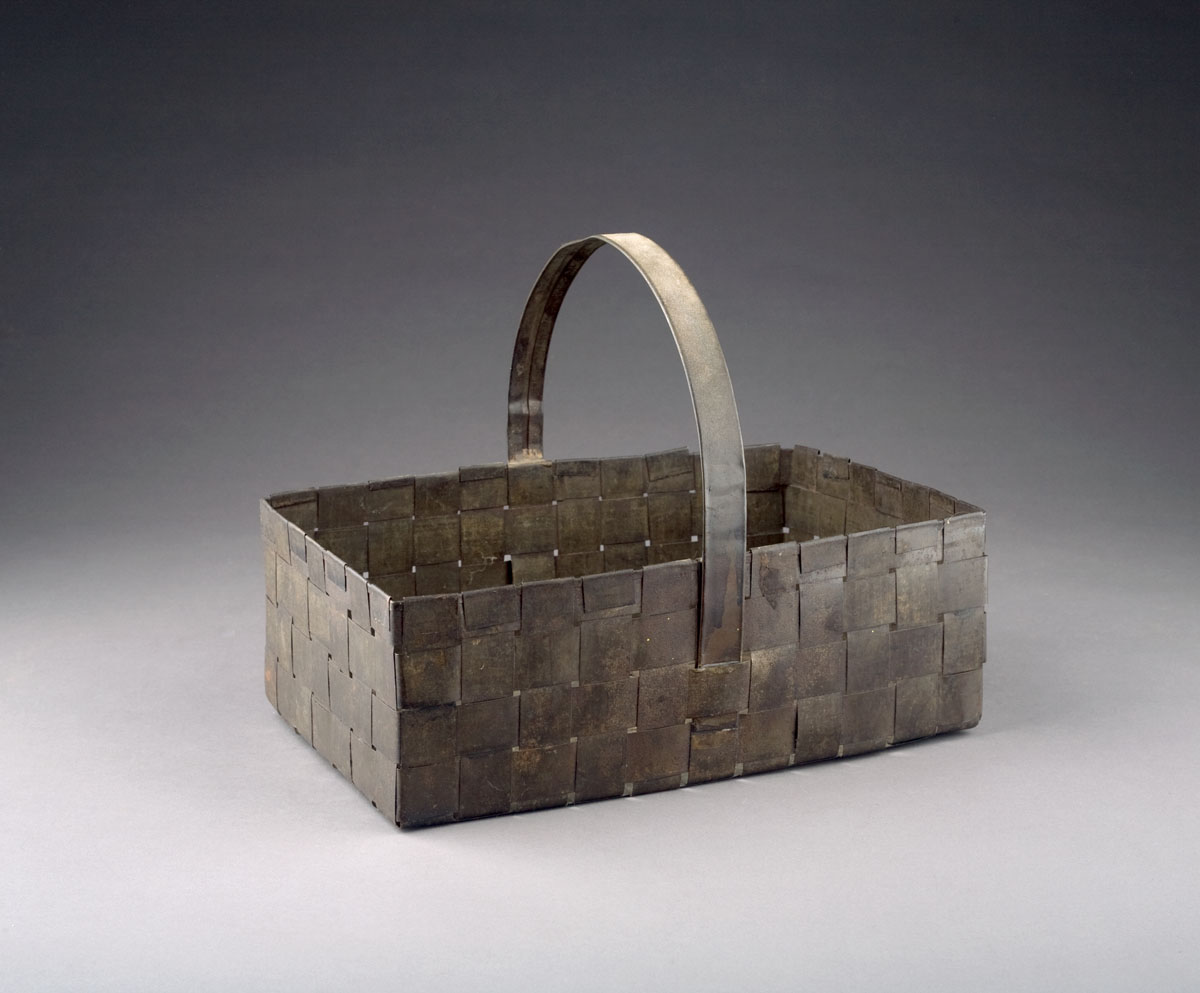 Appraisal: RECTANGULAR TIN WOVEN BASKET MADE FOR A TENTH ANNIVERSARY PRESENT