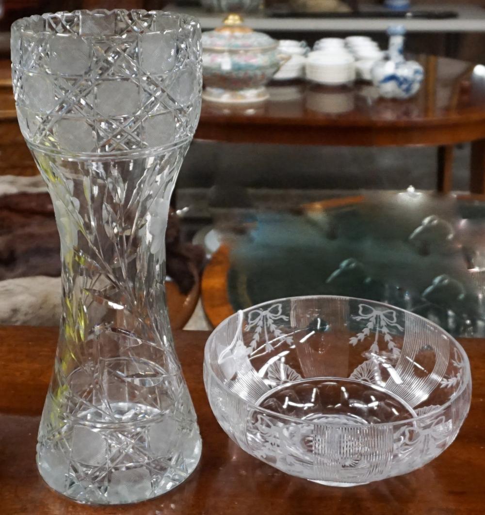 Appraisal: American Cut and Etched Crystal Vase and a Hawkes Cut