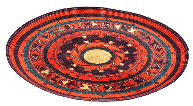 Appraisal: A SUDAN BASKET WORK CIRCULAR TRAY with polychrome decoration Darfur