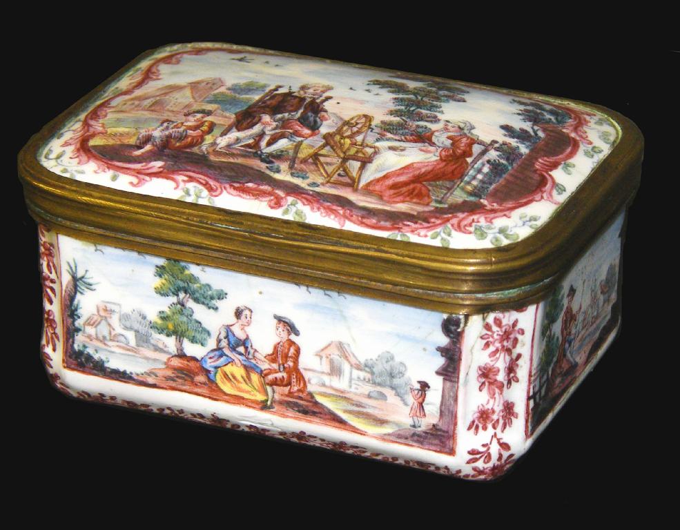 Appraisal: th th century Continental enamel lidded box with vignettes of