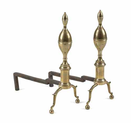 Appraisal: Large pair of Federal brass double lemon top andirons ca