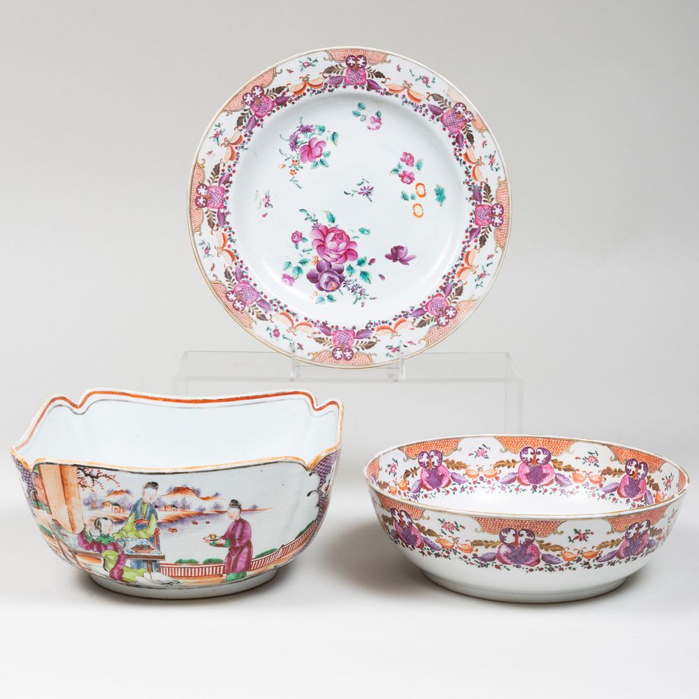 Appraisal: Chinese Export Famille Rose Porcelain Punch Bowl Charger and a