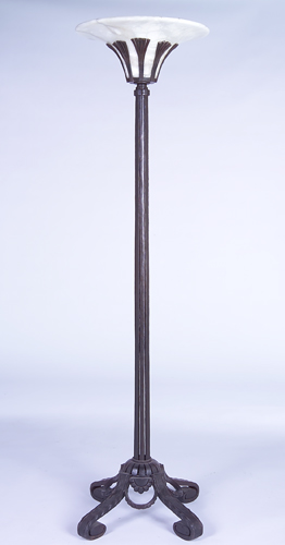 Appraisal: ART DECO Bronze torchere with flaring alabaster shade and scroll-foot