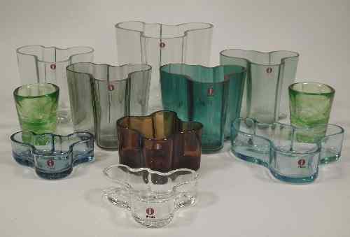 Appraisal: Nine late th Century Finnish coloured glass vases of fluid