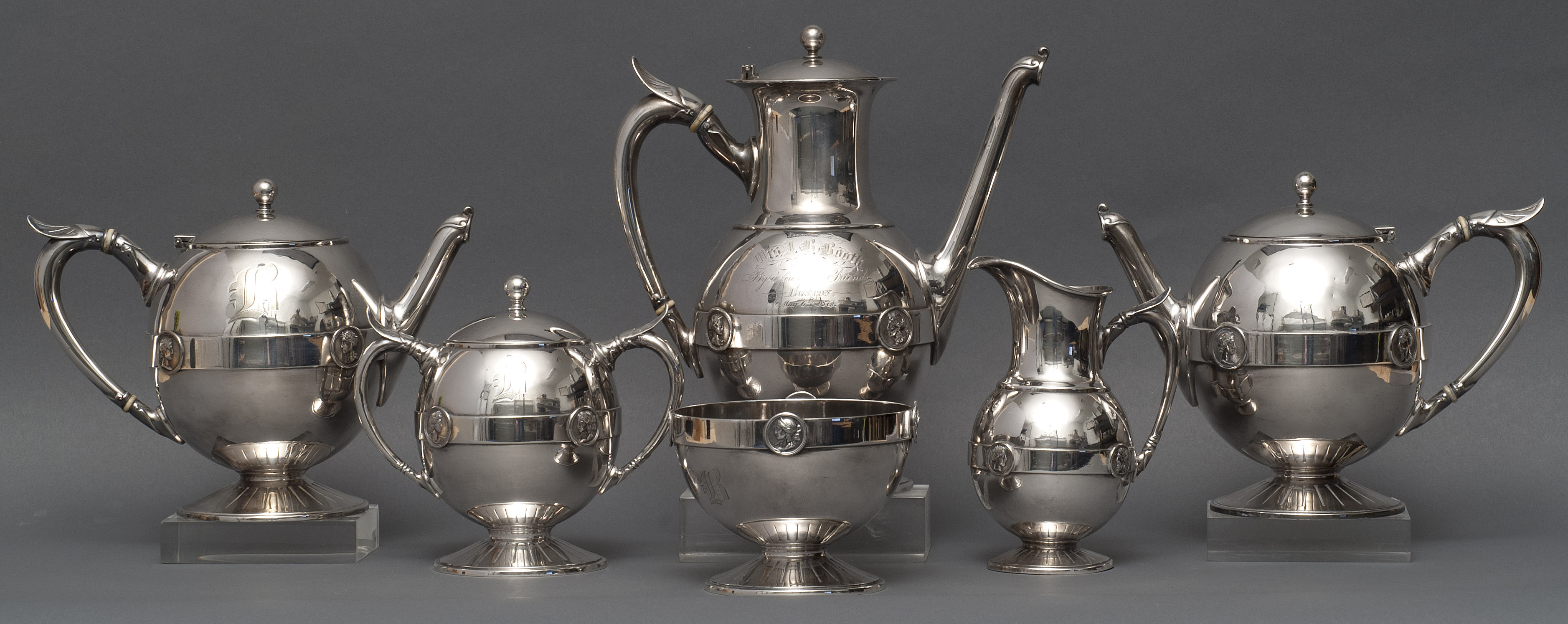 Appraisal: GORHAM SIX-PIECE SILVER PLATED TEA SET Late th CenturyIn the