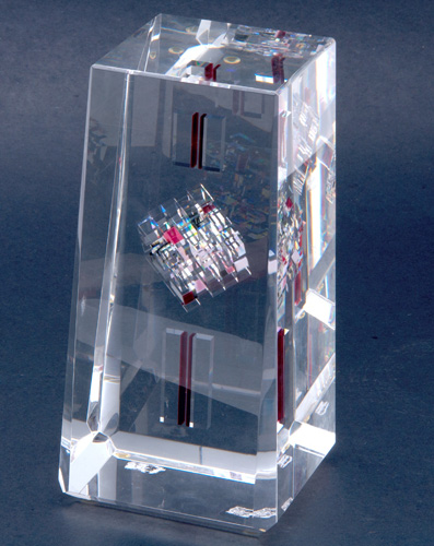 Appraisal: JON KUHN Glass sculpture Red Line of red and clear