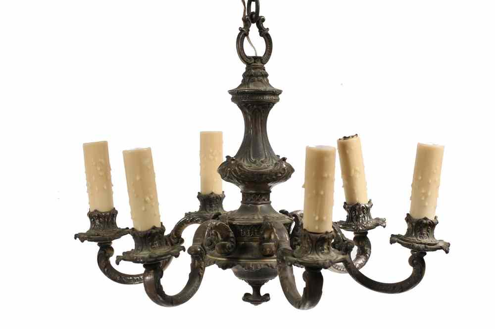 Appraisal: CHANDELIER - Early th c six-arm formal silvered cast brass