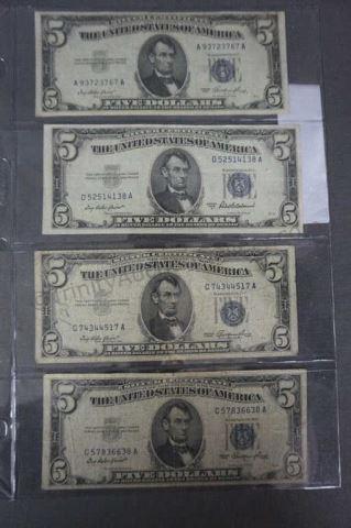 Appraisal: Includes - Blue Seal U S Five Dollar Silver Certificate