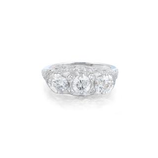 Appraisal: An Edwardian Diamond Ring Featuring three round brilliant-cut diamonds weighing