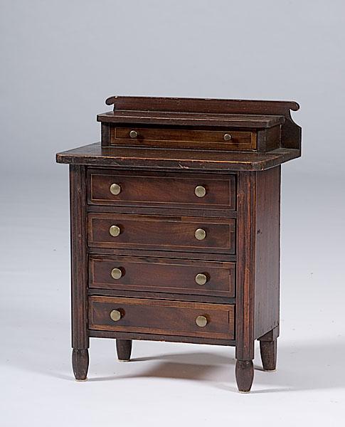 Appraisal: MINIATURE EMPIRE GRAINED CHEST OF DRAWERS New England mid- th