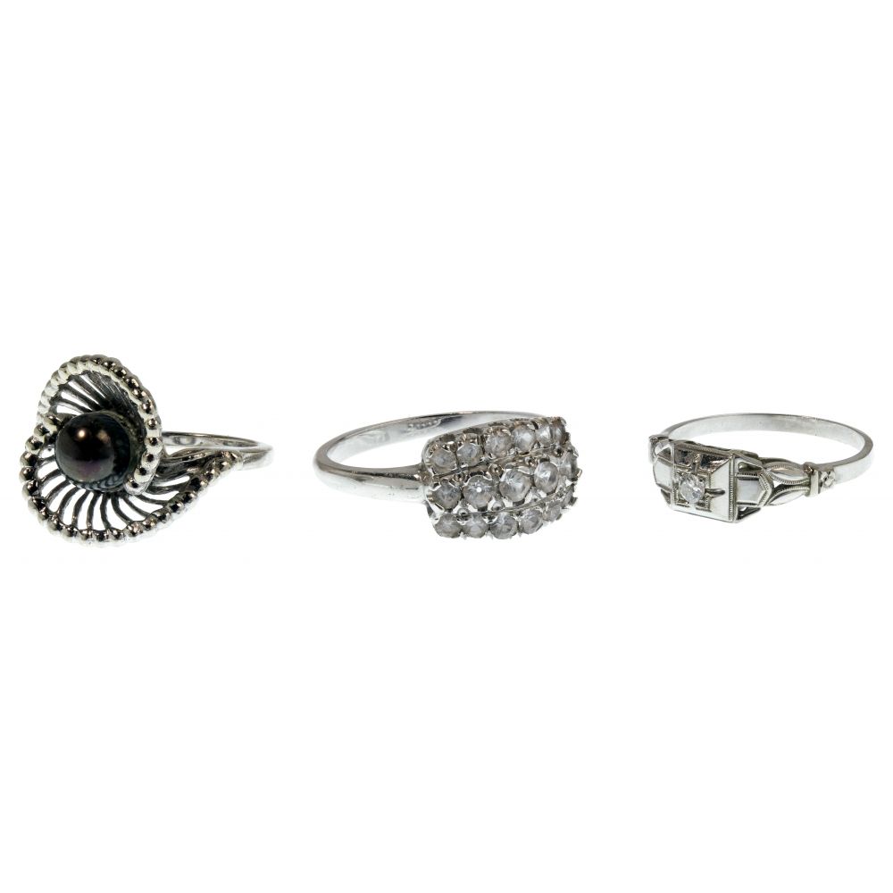 Appraisal: WHITE GOLD RING ASSORTMENT rings including having a round cut