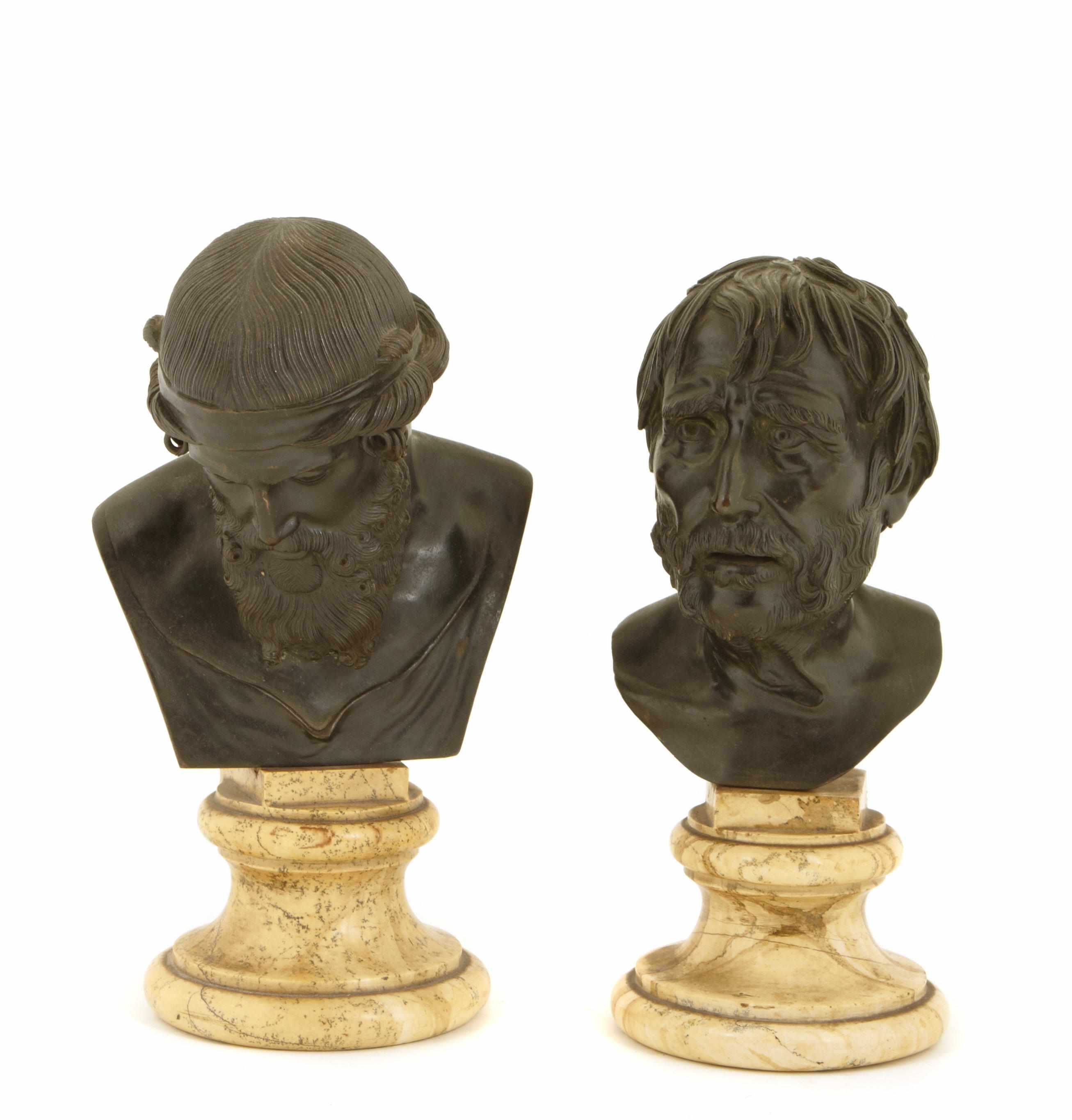 Appraisal: A pair of patinated bronze busts of Plato and the