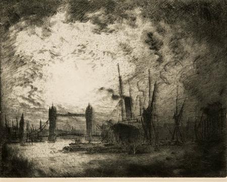 Appraisal: J Pennell THE TOWER BRIDGE EVENING HAY'S WHARF VIADUCT WELSH