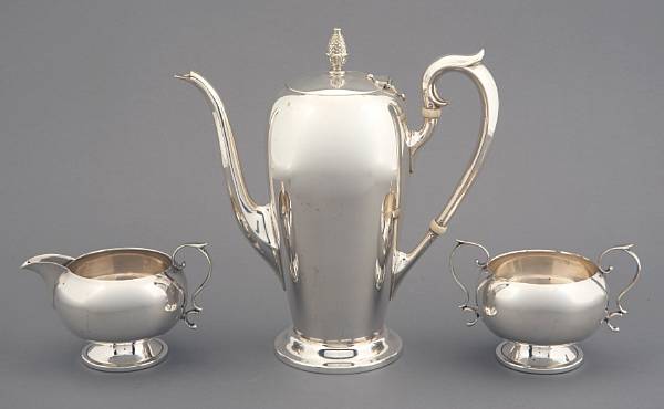 Appraisal: A sterling assembled coffee setwith matching monogram MRG Comprising pints