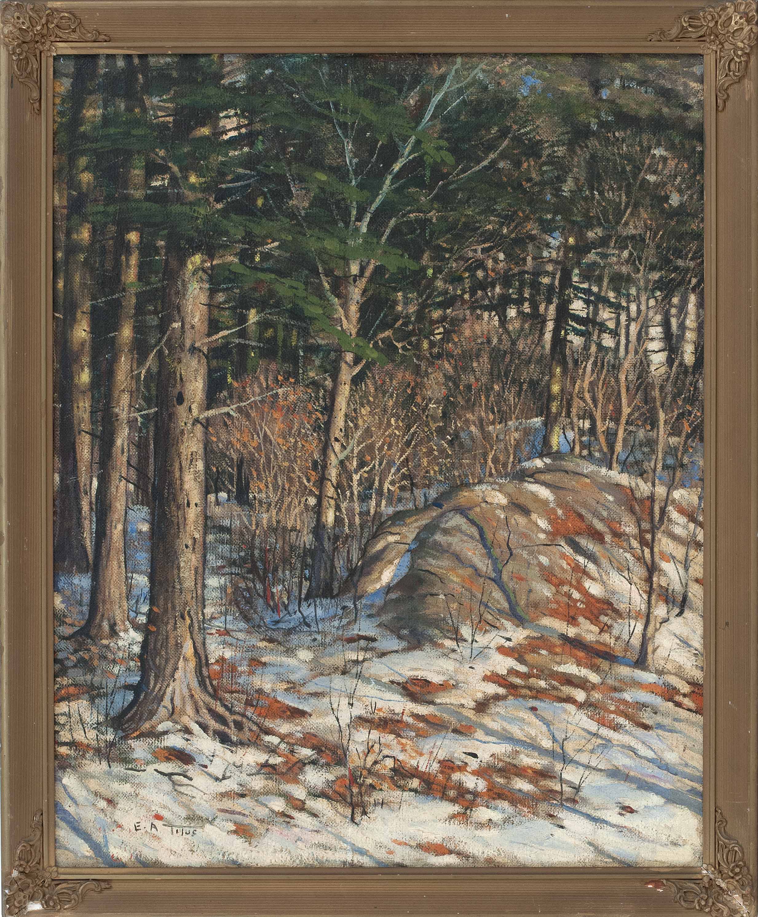 Appraisal: EARLE A TITUSMassachusetts - Snowy forest interior Signed lower left