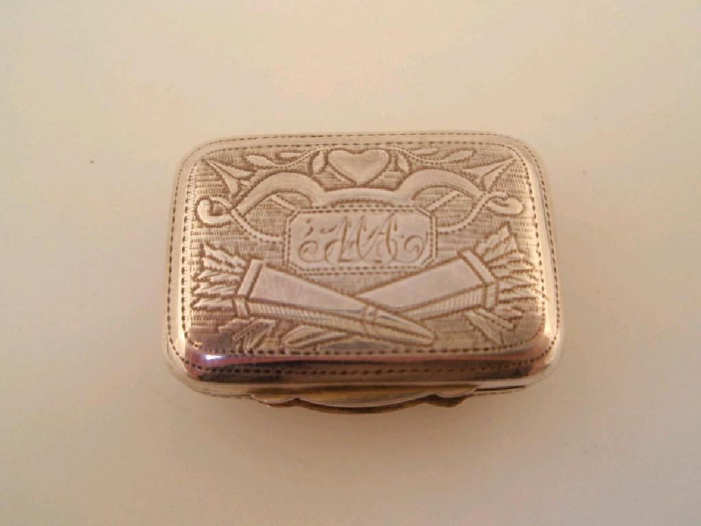 Appraisal: A George III silver vinaigrette the top cover engraved with