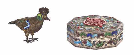 Appraisal: Two Chinese Silver and Enameled Articles comprising an octagonal lidded