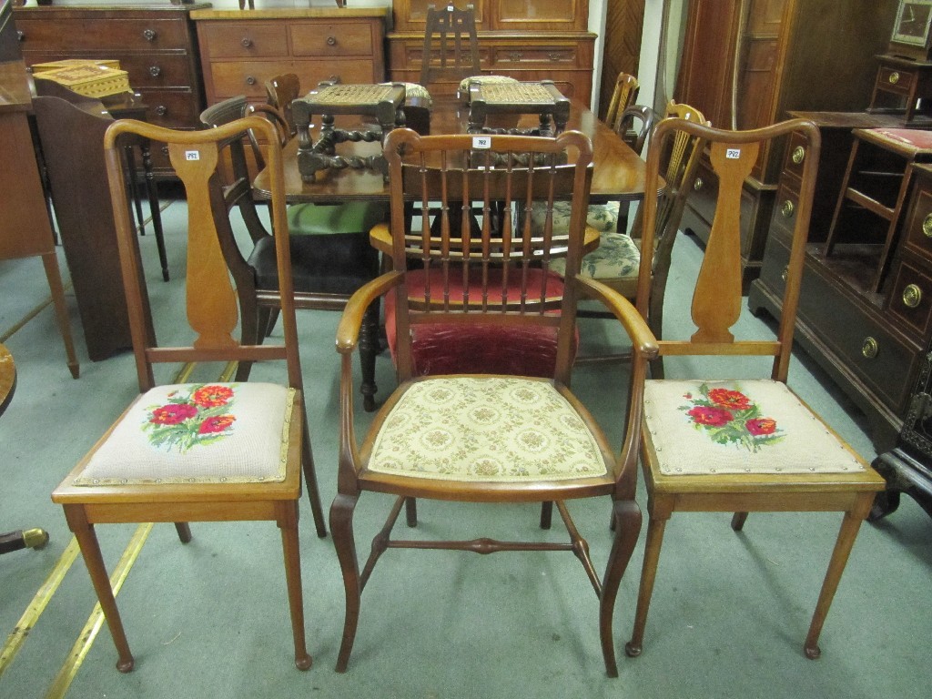 Appraisal: Edwardian mahogany elbow chair and a pair of bedroom chairs