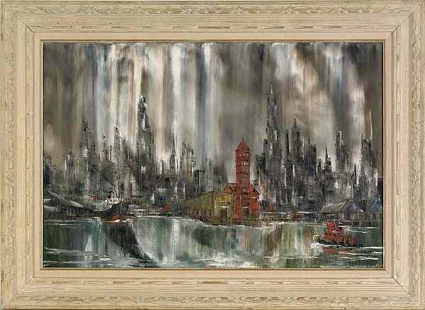 Appraisal: Robert Lebron American b oil on canvas cityscape signed lower