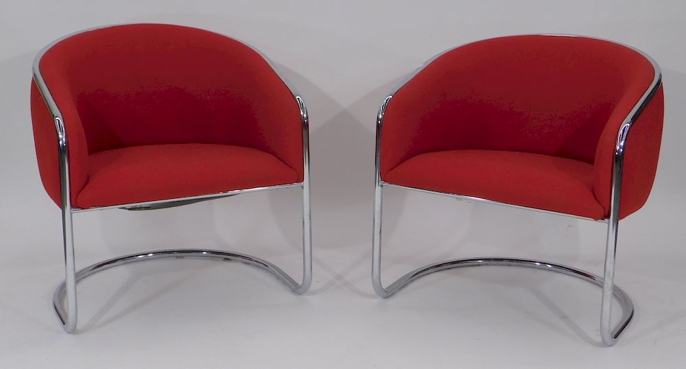 Appraisal: PR Anton Lorenz for Thonet Red Tubular Arm Chairs Germany