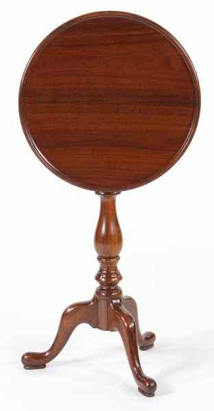 Appraisal: Pug Moore Queen Anne Style Tilt Top Candlestandmahogany dish top