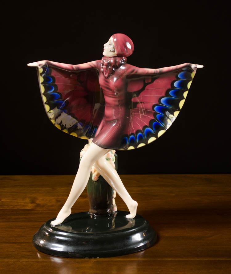 Appraisal: GOLDSCHEIDER CERAMIC BUTTERFLY GIRL FIGURINE marked Made In Austria -