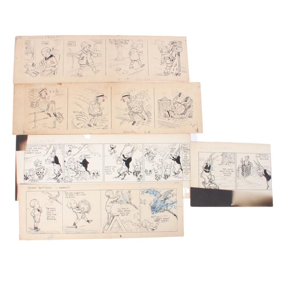 Appraisal: FIVE VINTAGE S ORIGINAL PEN AND INK COMIC STRIP CARTOON