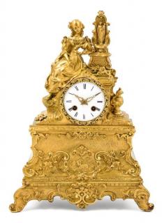 Appraisal: A French Gilt Metal Figural Mantel Clock Height inches A