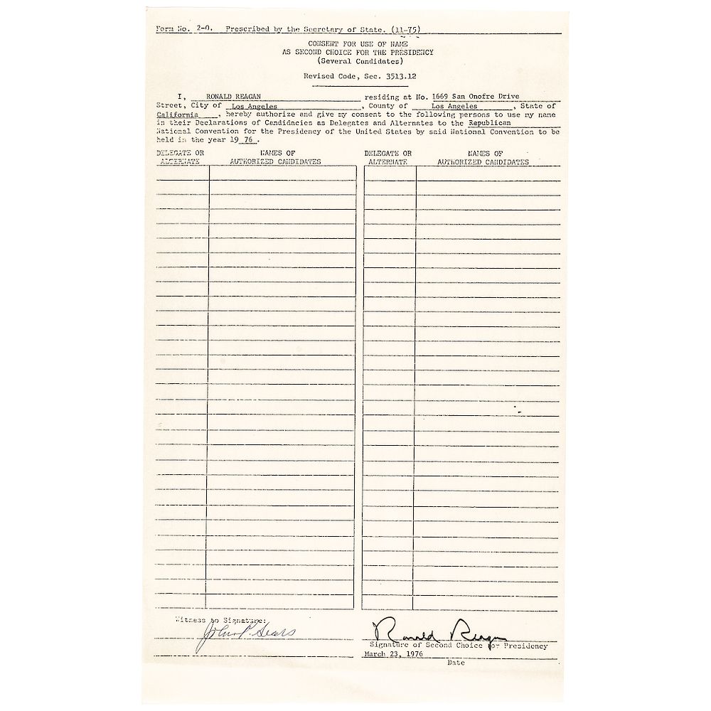 Appraisal: -Dated RONALD WILSON REAGAN Autograph Printed Document Signed Autographs Ronald