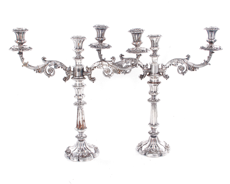 Appraisal: Pair English Old Sheffield plate three-light convertible candelabra th century