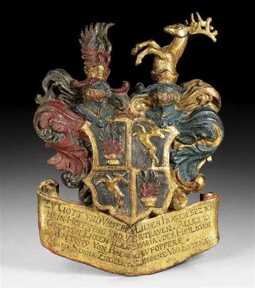 Appraisal: SMALL PAINTED ARMORIAL CARTOUCHE Baroque with the coat of arms