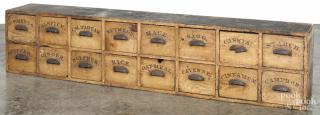 Appraisal: Large painted pine country store spice cupboard with two rows