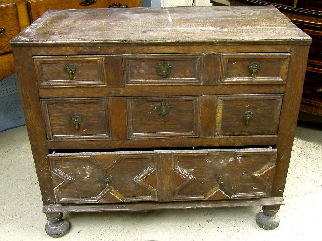 Appraisal: Antique Continental oak chest the moulded top over three graduated