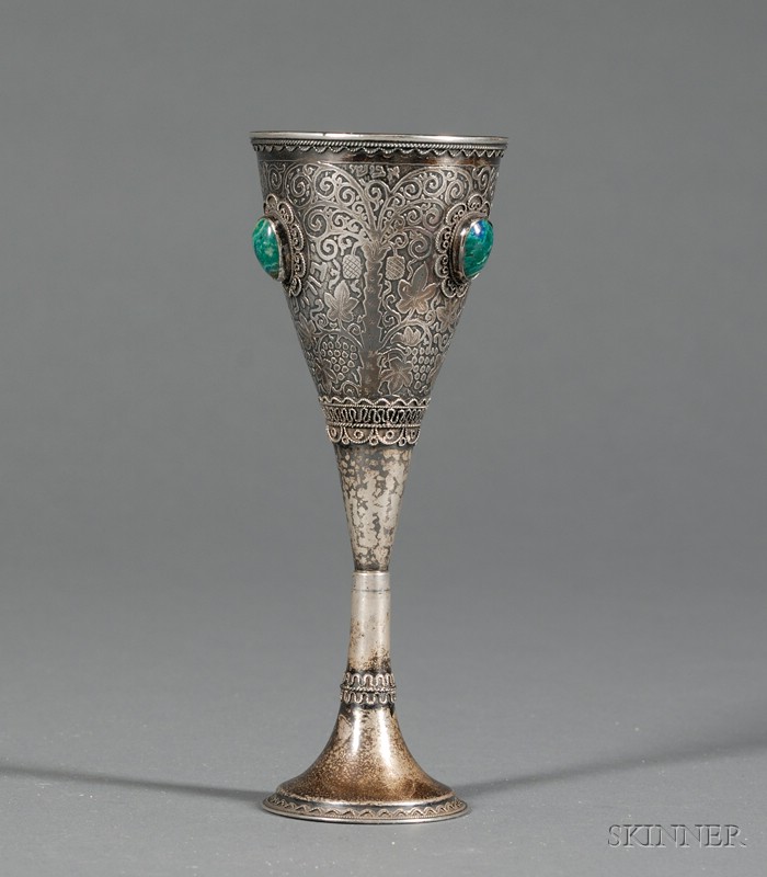 Appraisal: Bezalel School Silver Kiddush Cup Jerusalem mid- th century goblet