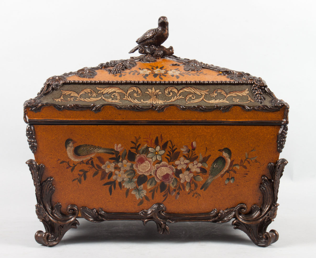 Appraisal: Rococo style jewelry box with bird and floral decoration in