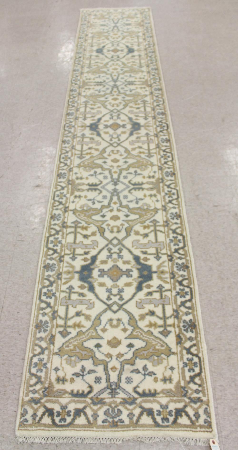 Appraisal: HAND KNOTTED ORIENTAL RUNNER Indo-Persian Turkish Oushak design ' x