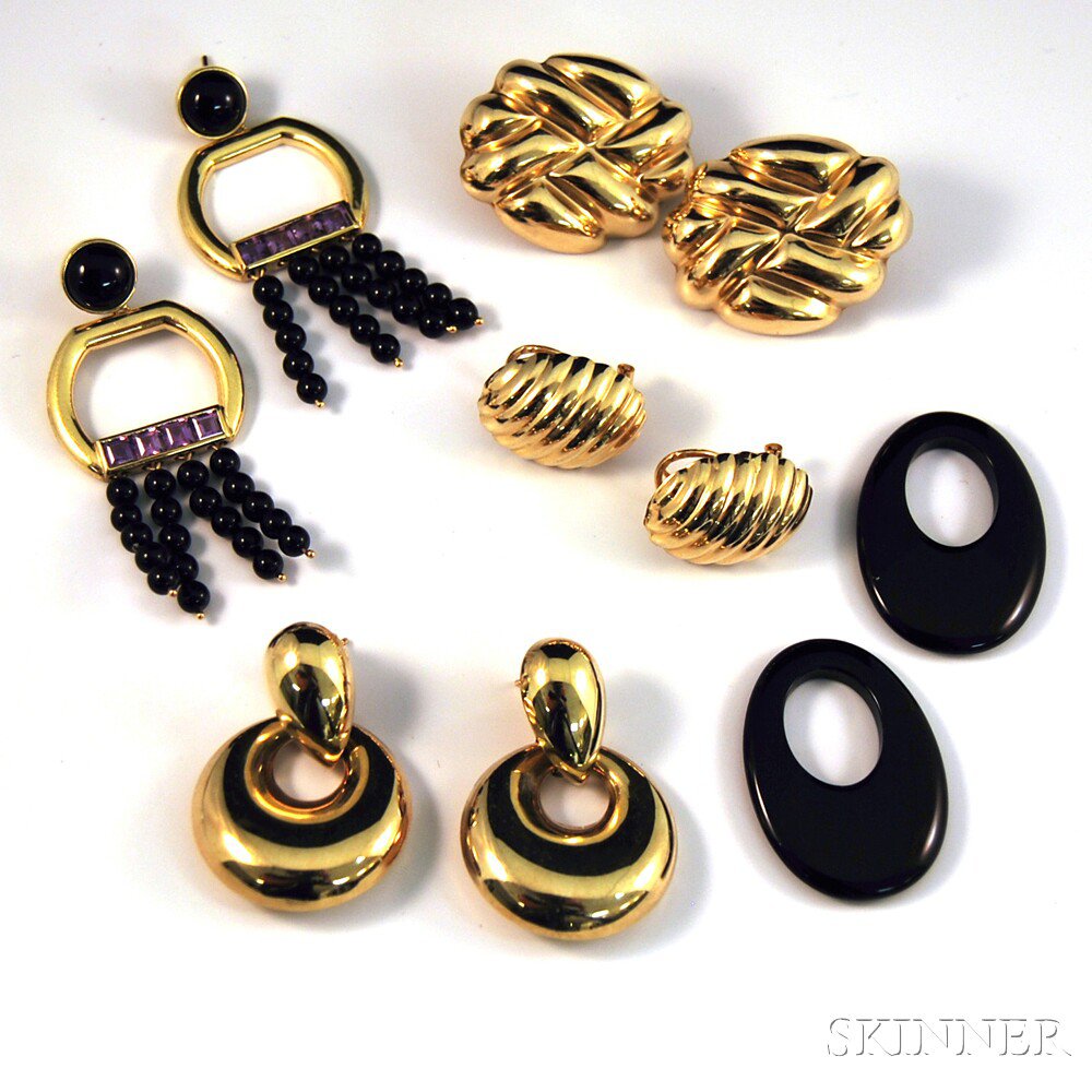 Appraisal: Four Pairs of Gold Earrings three pairs of kt gold