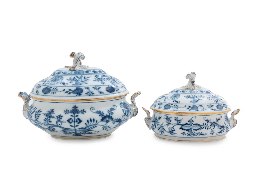 Appraisal: Two Meissen Blue Onion Porcelain Tureens Two Meissen Blue Onion