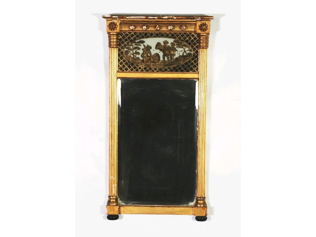 Appraisal: SMALL REGENCY PERIOD GILT WOOD FRAMED PIER-MIRROR the vertical bevelled