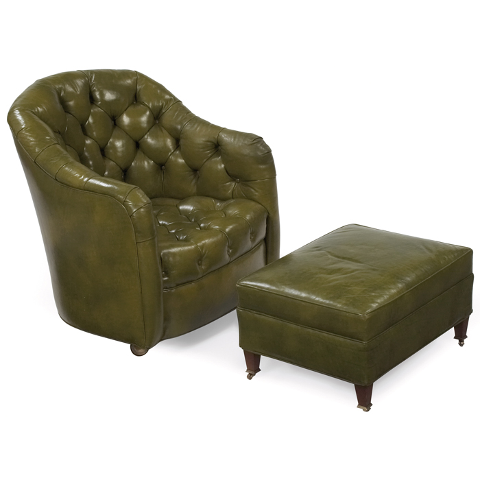 Appraisal: Ward Bennett chair and ottoman by Brickel original tufted greenleather