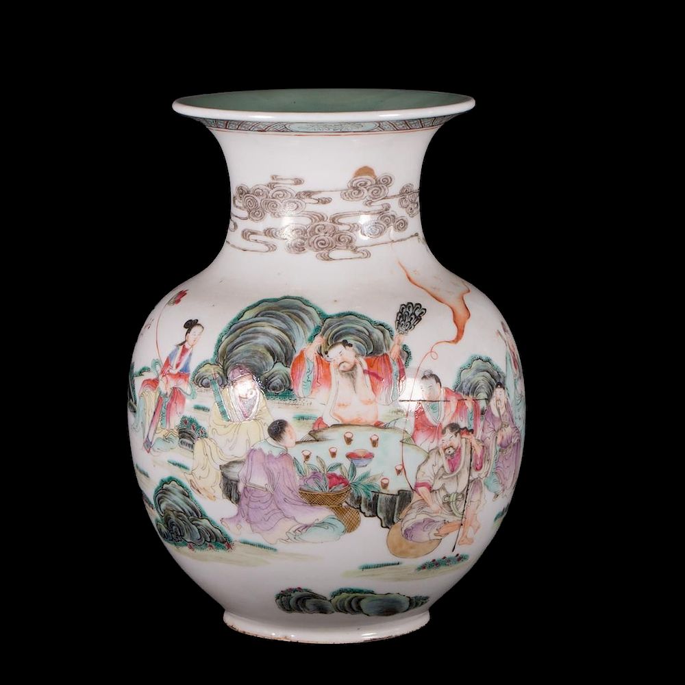 Appraisal: Chinese polychrome vase thcentury Chinese famille vertevase inches high x