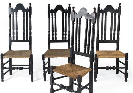 Appraisal: ASSEMBLED SET OF FOUR NEW ENGLAND BANISTER-BACK SIDE CHAIRS Est