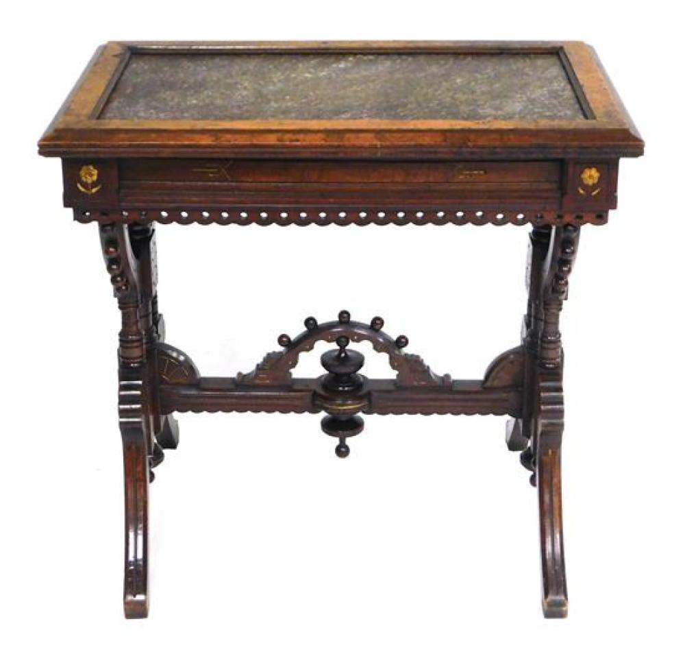 Appraisal: Eastlake marble-top table late th C walnut inlaid marble top