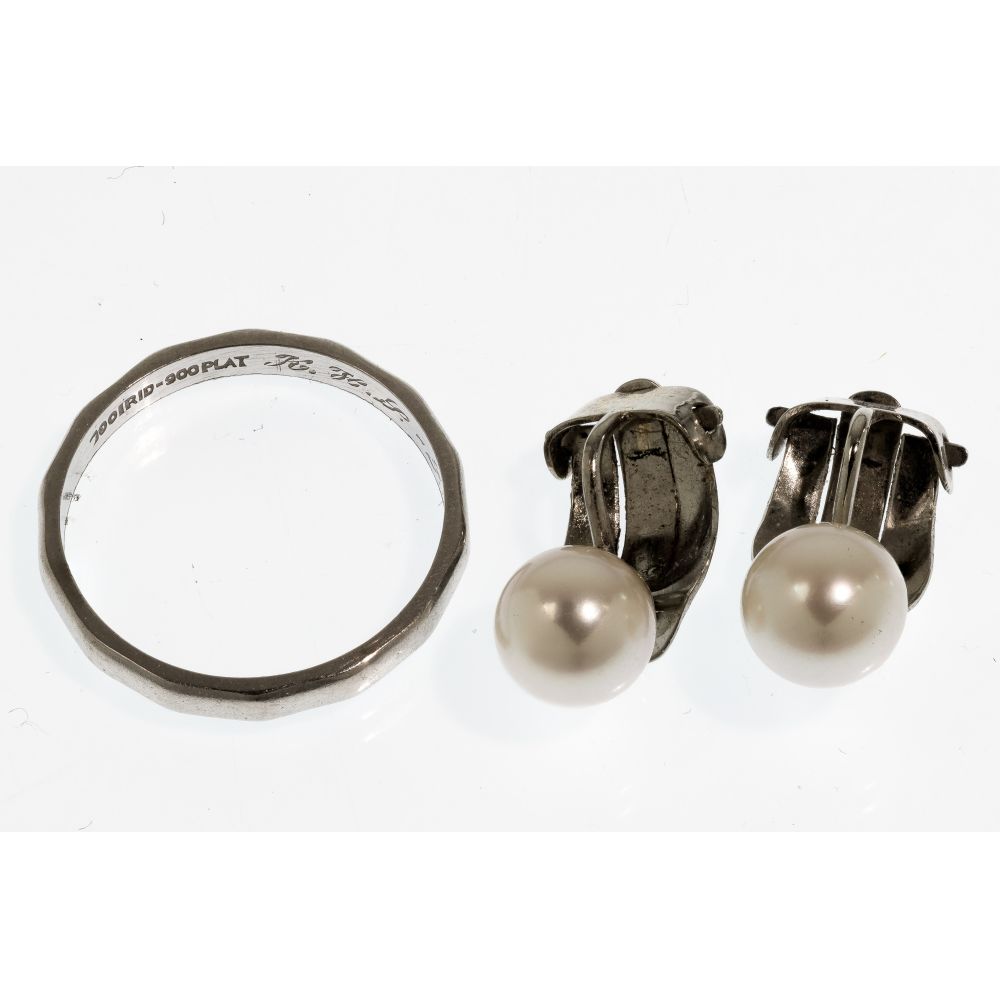 Appraisal: PLATINUM RING AND K WHITE GOLD AND PEARL EARRINGSIncluding a