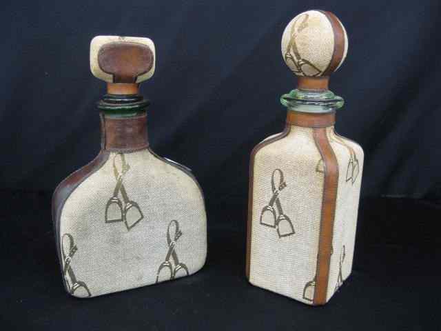 Appraisal: Pair of Equestrian Style Decanters cloth leather wrap ''