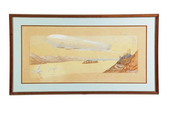 Appraisal: ZEPPLIN BY ERNEST MONTAUT FRENCH - Gouache enhanced lithograph Dirigible