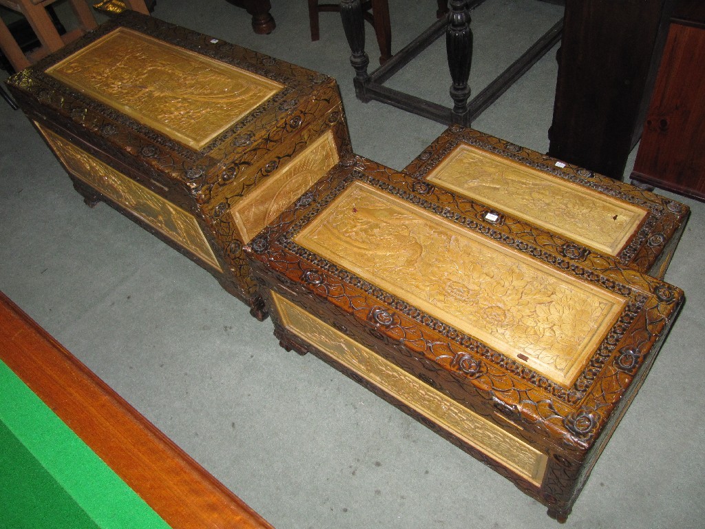 Appraisal: Set of three graduated oriental blanket boxes