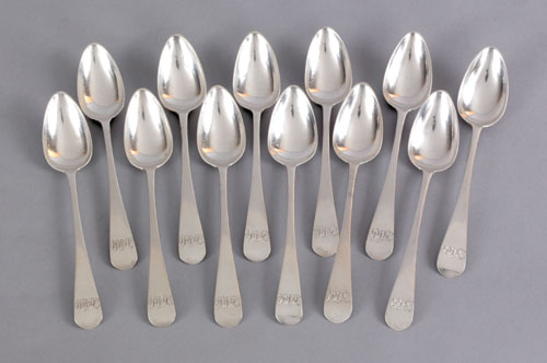 Appraisal: Set of twelve Philadelphia silver teaspoons ca bearing the touch