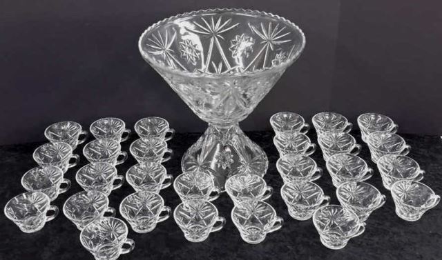 Appraisal: Early American Prescut Glass Punch Bowl Cup Set Includes total