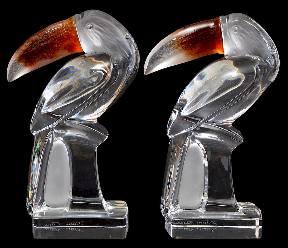 Appraisal: Pr Daum Frosted Clear Toucan Figures Toucan figures have frosted